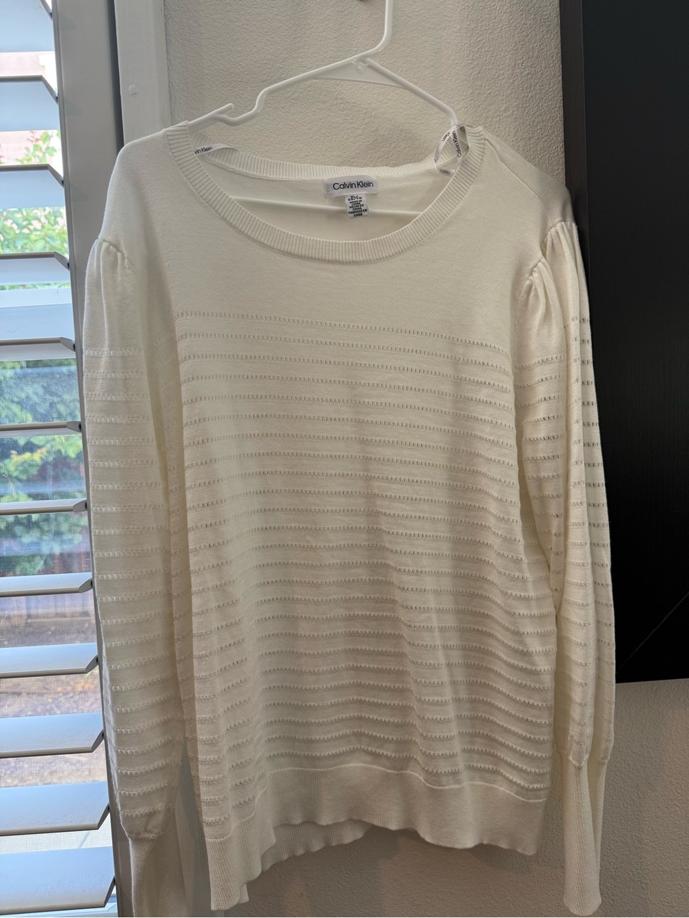 Calvin Klein Cream Eyelet-Striped Crew Neck Sweater